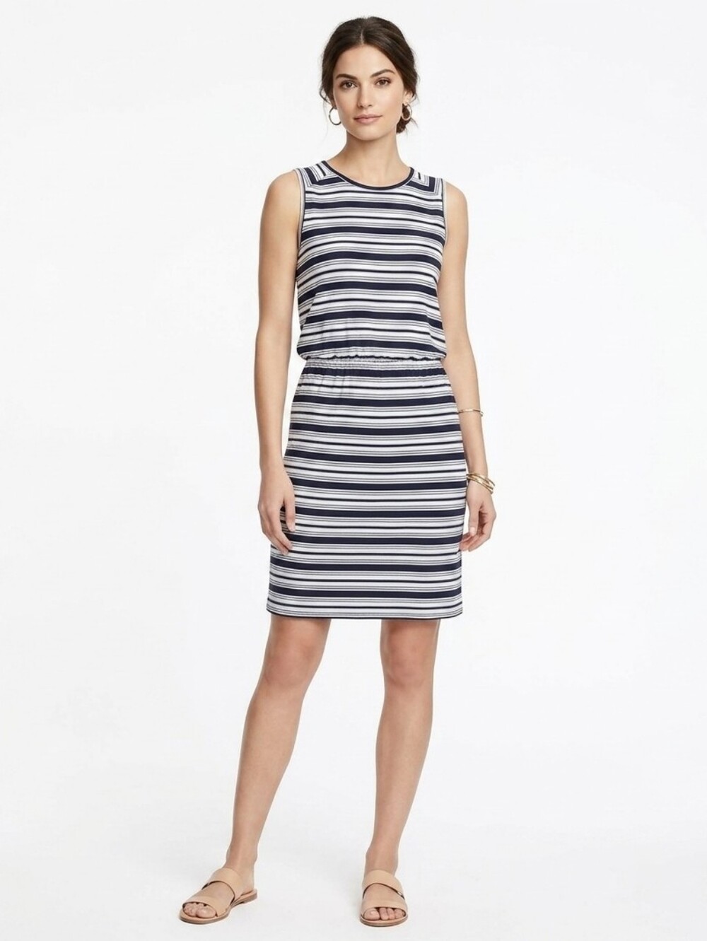 LOFT Dress Sleeveless Striped Medium Open Back
